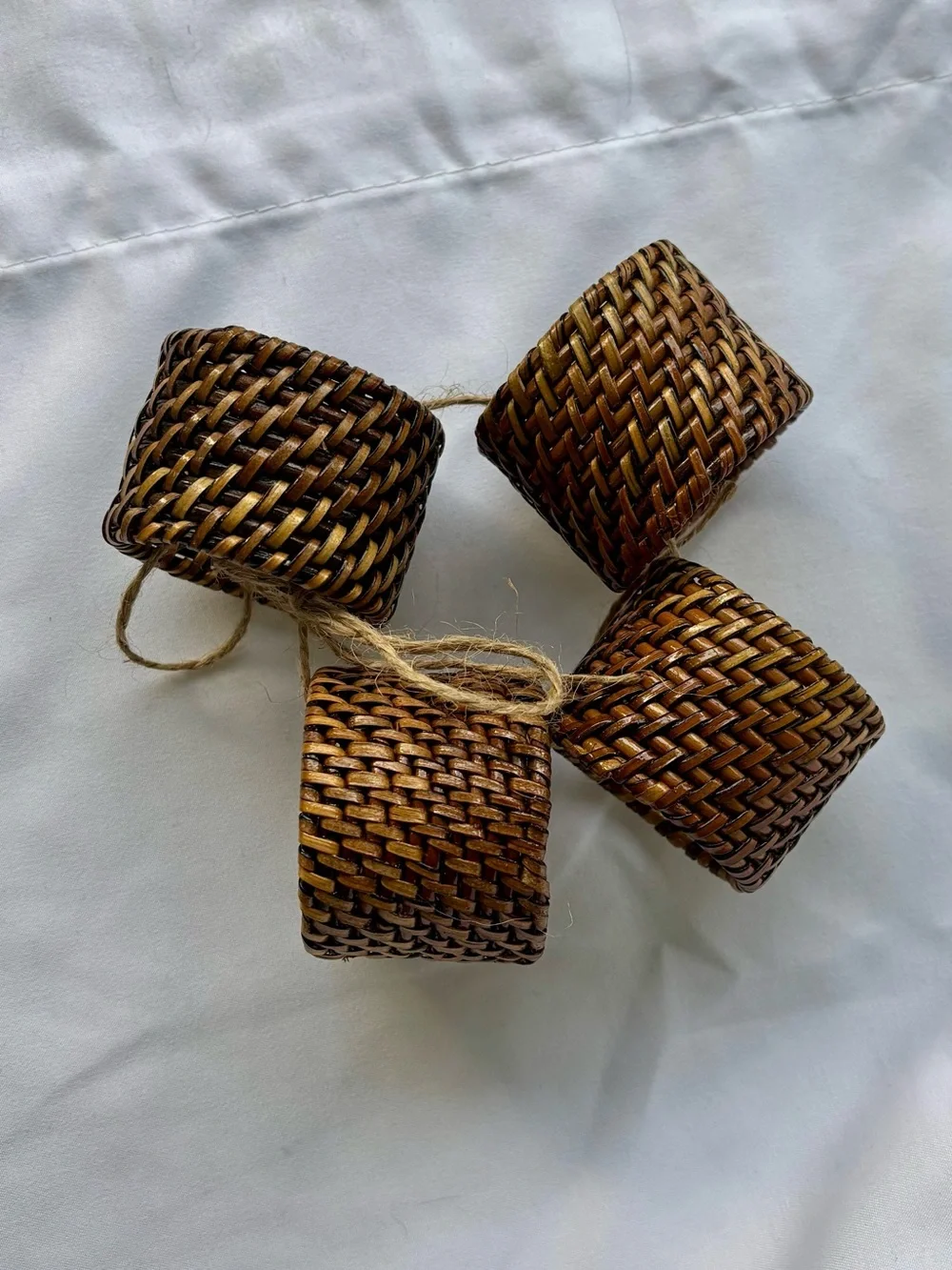 Handwoven Rattan Napkin Rings - Set of 4 - Boho Tablescape NWOT